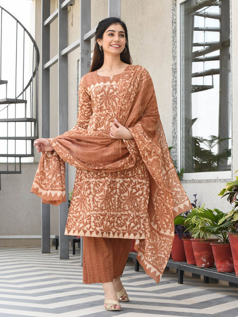 MULMUL TARITA BLOCK PRINTED KURTA-PANTS & DUPATTA SET MULMUL TARITA BLOCK PRINTED KURTA-PANTS & DUPATTA SET